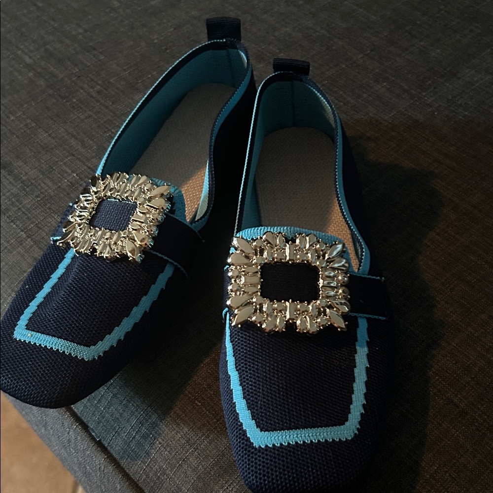 Blue Blush Navy Flats with Silver Embellishment